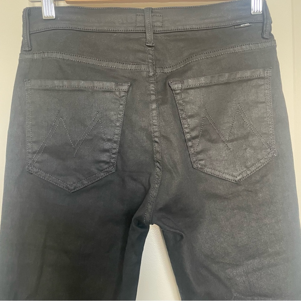 MOTHER Stunner Zip Ankle Step Fray Skinny Jeans 26 Black Shine - Picture 6 of 10